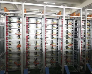 Busbar insulators installed in low voltage switchgear cabinet racks