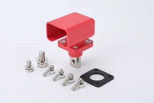 Red panel mount terminal with protective cover